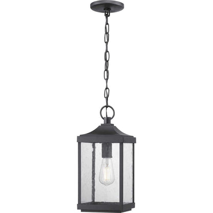 Park Court 1-Light Textured Black Traditional Outdoor Pendant Light with Clear Seeded Glass