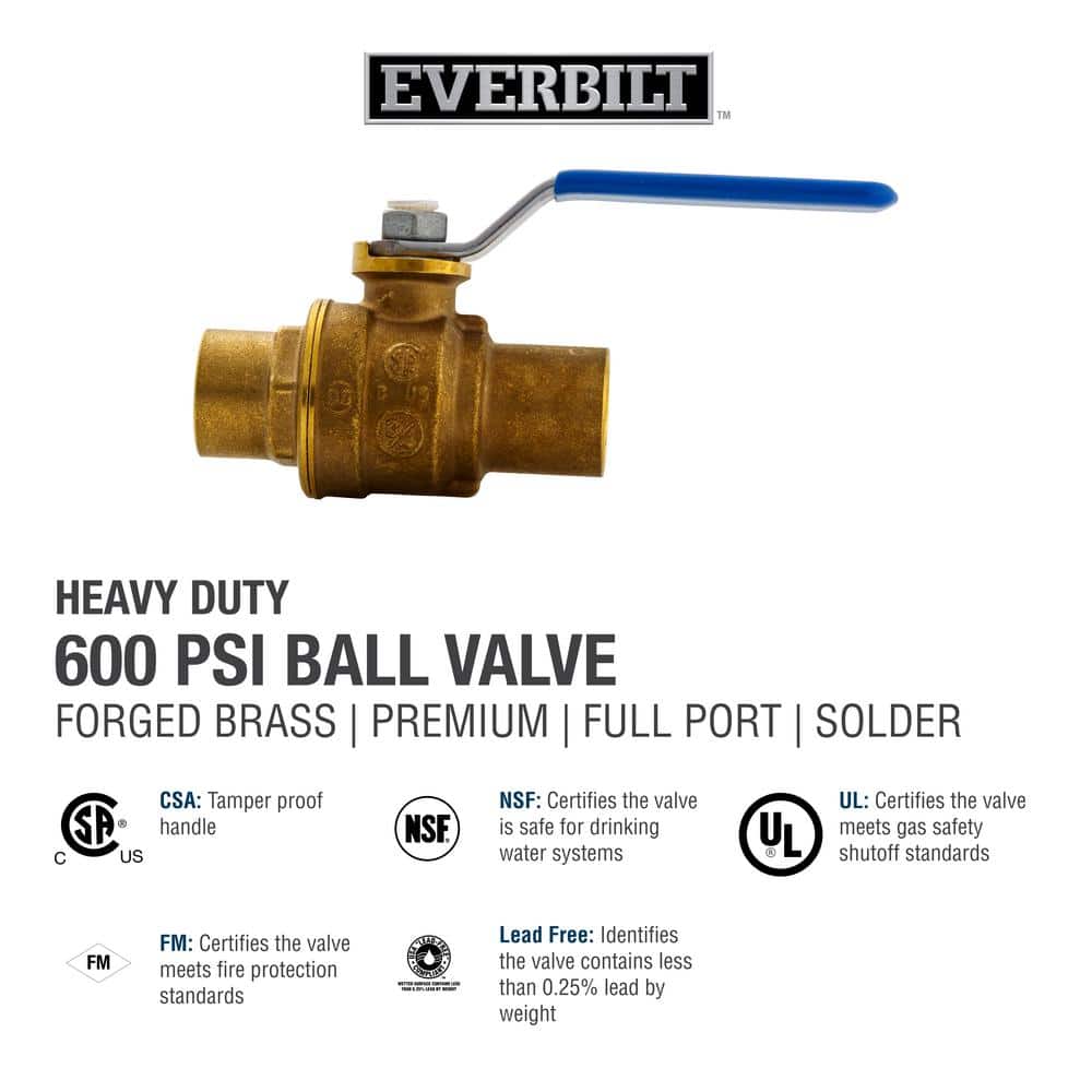 3/4 in. Brass Sweat x Sweat Full Port Ball Valve