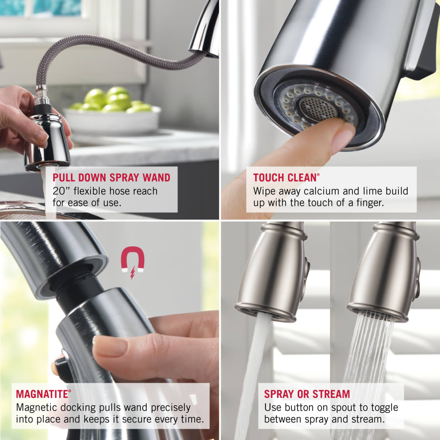 Linden Pull-Out Kitchen Faucet with Temporary Flow Increase & Optional Base Plate - Includes Lifetime Warranty