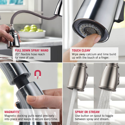 Linden Pull-Out Kitchen Faucet with Temporary Flow Increase & Optional Base Plate - Includes Lifetime Warranty