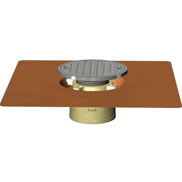 Floor Drain, 2 in Outlet, No Hub, 5 in Round Nickel Bronze Top