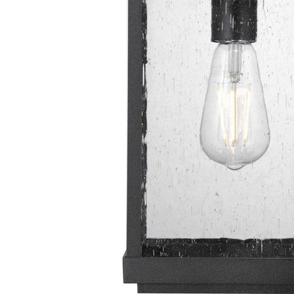 Park Court 1-Light Textured Black Traditional Outdoor Pendant Light with Clear Seeded Glass