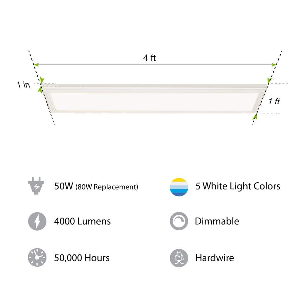 1 ft. x 4 ft. 50-Watt Dimmable White Integrated LED 4000 Lumens Flat Panel Ceiling Flush Mount