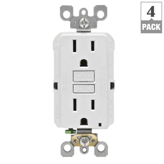 15 Amp 125-Volt Duplex Self-Test Slim GFCI Outlet, White (4-Pack)