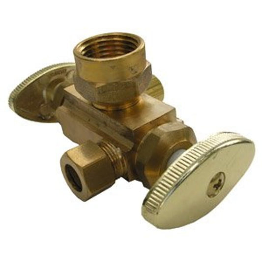 Multi Turn Dual Stop, 1/2 x 3/8 x 1/4 in, FNPT x Comp x Comp, Chrome