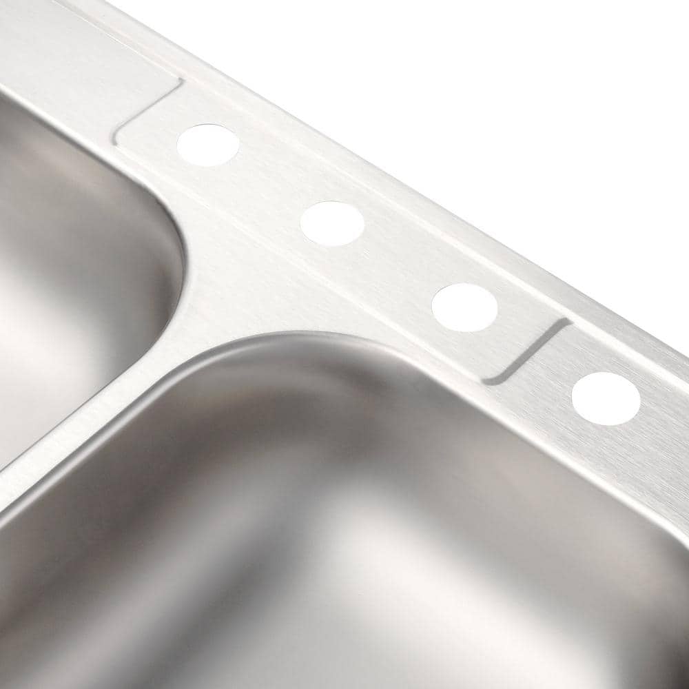 Glacier Bay Drop-In Stainless Steel 33 in. 4-Hole Double Bowl Kitchen Sink