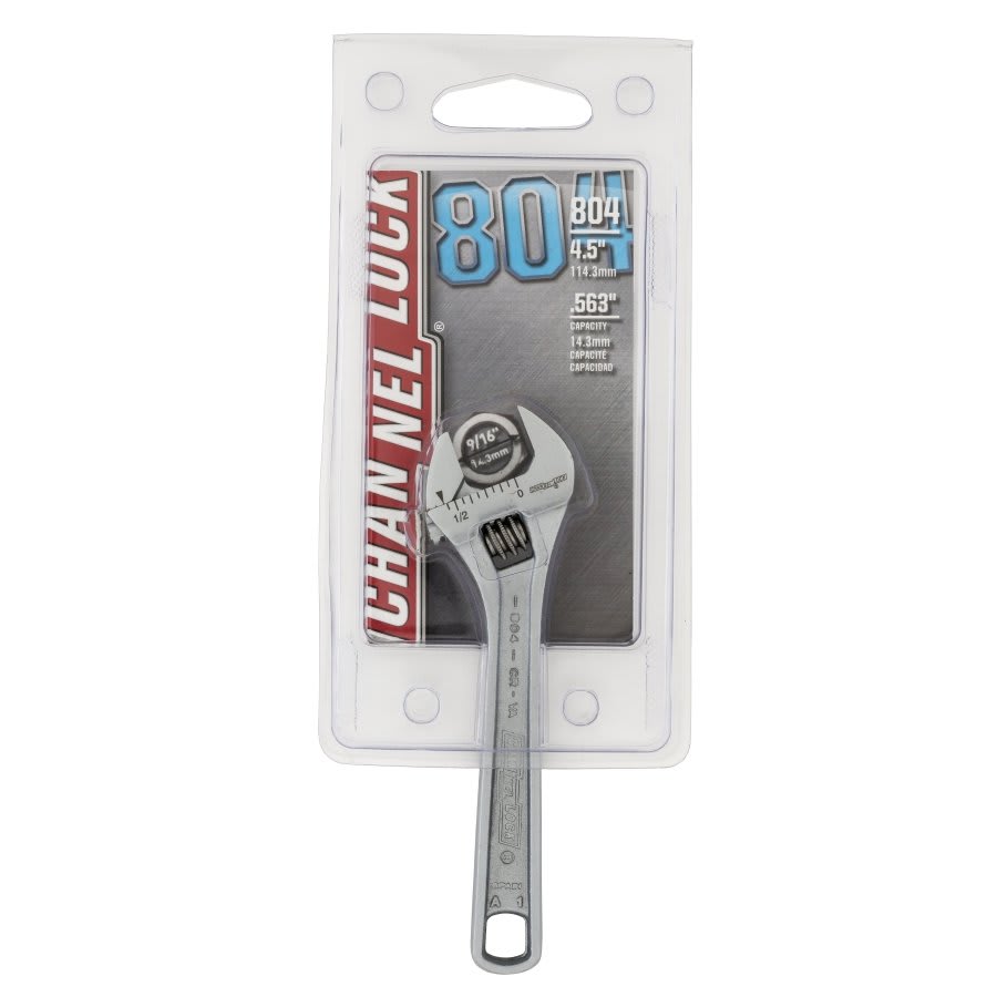4 in, Adjustable Wrench, Chrome