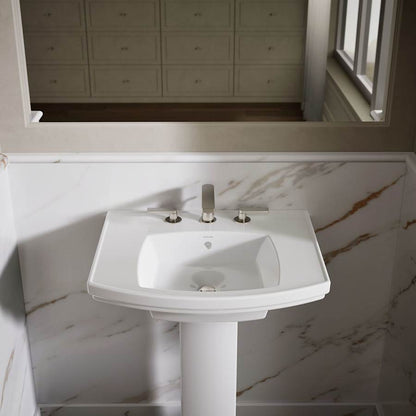 Kelston 24" Rectangular Vitreous China Pedestal Bathroom Sink with Overflow and 3 Faucet Holes at 8" Centers