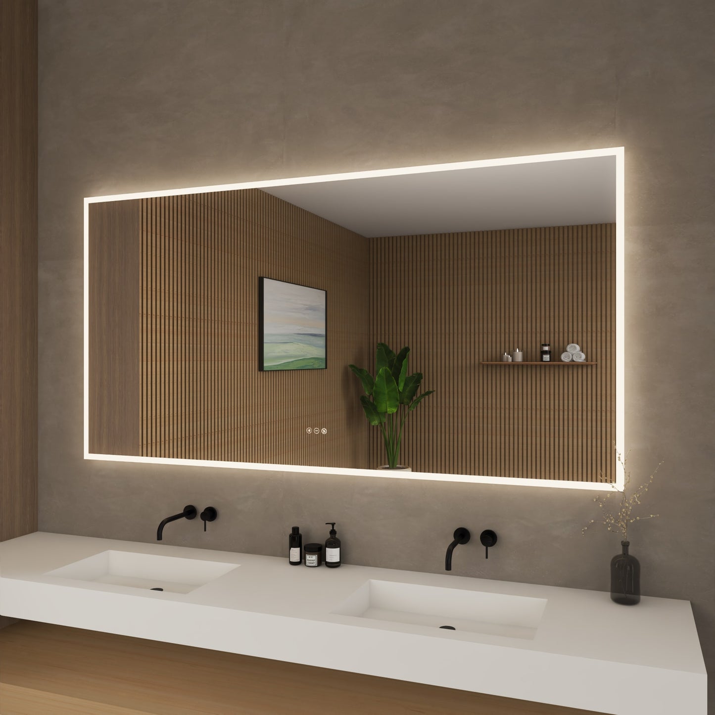 Element Frameless LED Bathroom Vanity Mirror with Color Changer, Dimmer and Defogger - 70W x 36H x 1.38D