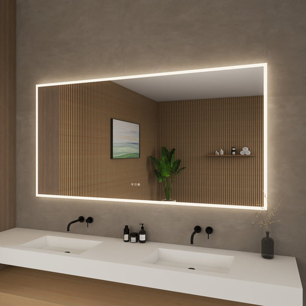 Element Frameless LED Bathroom Vanity Mirror with Color Changer, Dimmer and Defogger - 70W x 36H x 1.38D