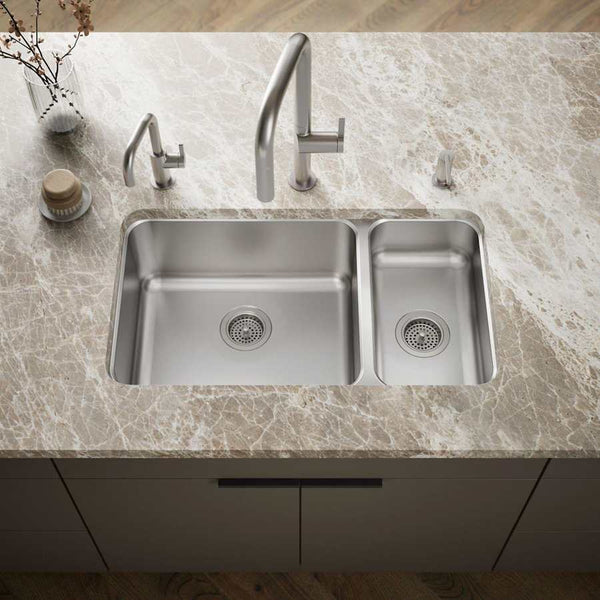 Undertone 32" Double Basin Under-Mount 18-Gauge Stainless Steel Kitchen Sink with SilentShield