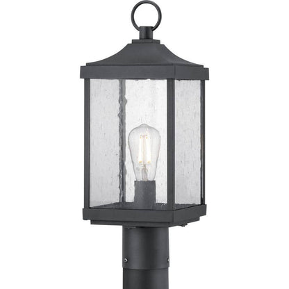 Park Court 1-Light Textured Black Traditional Outdoor Post Lantern with Clear Seeded Glass