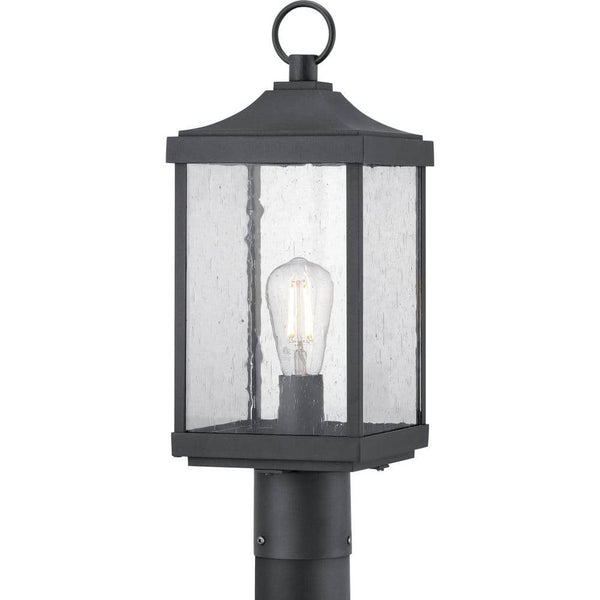 Park Court 1-Light Textured Black Traditional Outdoor Post Lantern with Clear Seeded Glass