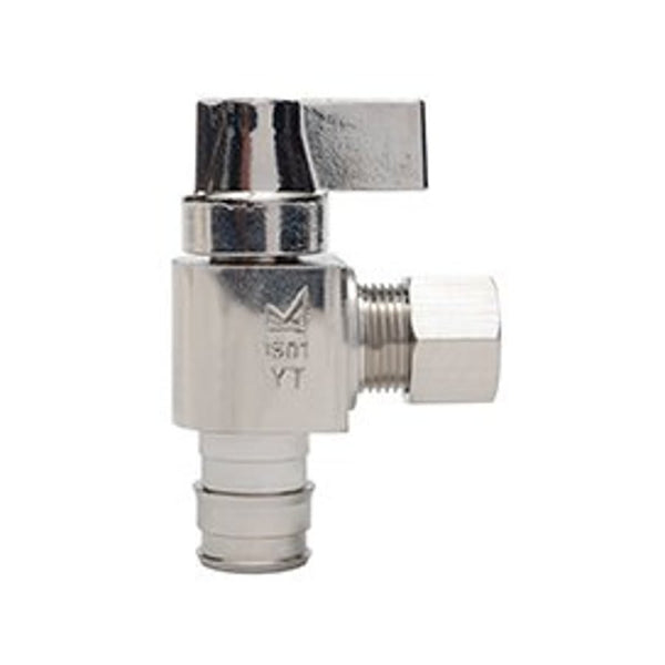 Quarter Turn Angle Stop, 1/2 x 3/8 in, Expansion PEX x Comp, Chrome
