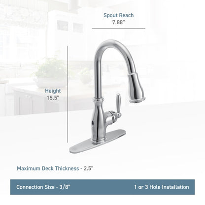 Brantford 1.5 GPM Single Hole Pull Down Kitchen Faucet with Duralast, Duralock, MotionSense, PowerClean, and Reflex Technology - Includes Escutcheon