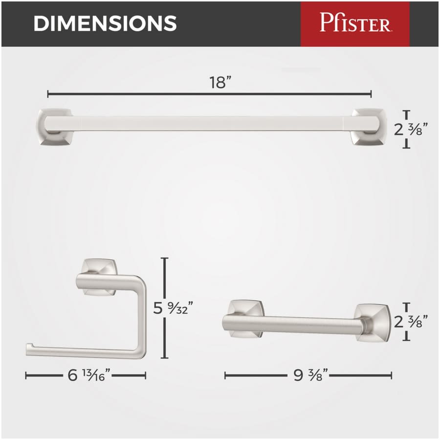 Vaneri 3 Piece Bathroom Package with 18" Towel Bar, Towel Ring, and Pivoting Toilet Paper Holder