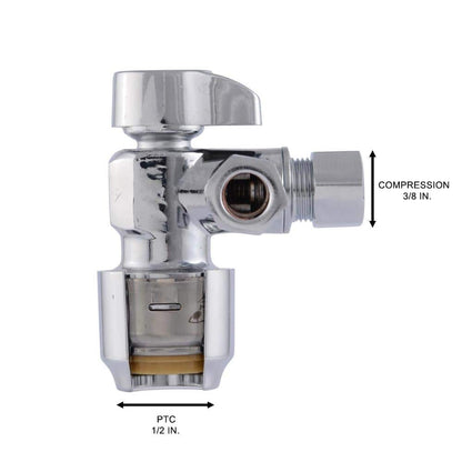 Max 1/2 in. Push-to-Connect x 3/8 in. O.D. Compression x 3/8 in. O.D. Compression Quarter-Turn Angle Dual Stop Valve
