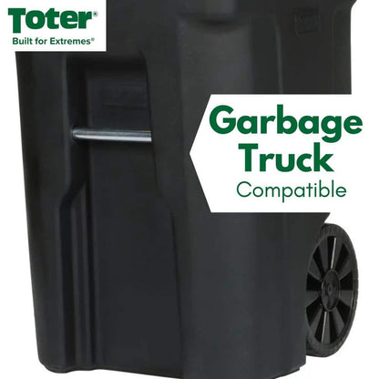 96 Gallon Black Rolling Outdoor Garbage/Trash Can with Wheels and Attached Lid