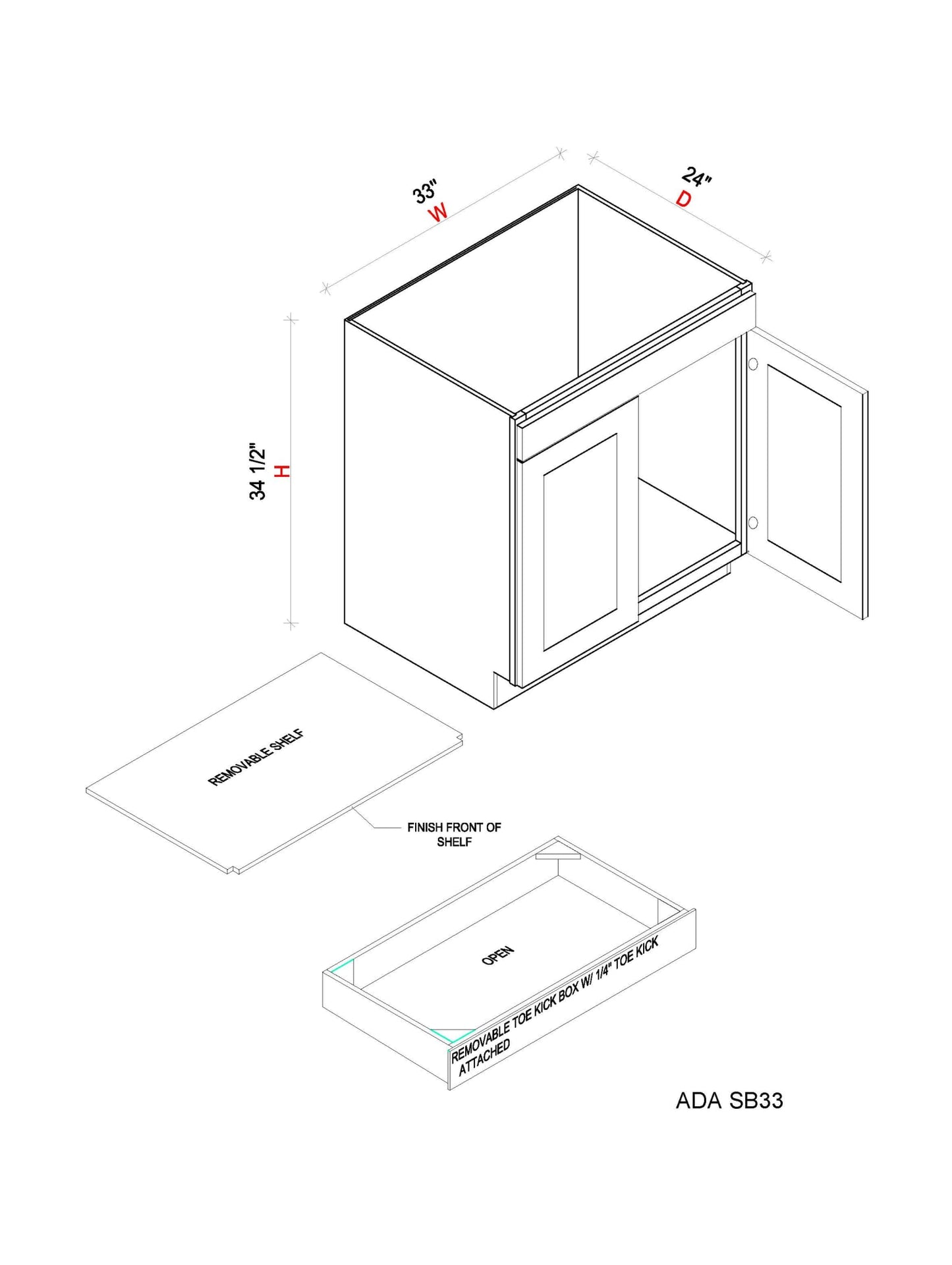 ADA Sink Base - 33"W x 34- 1/2"H x 24"D