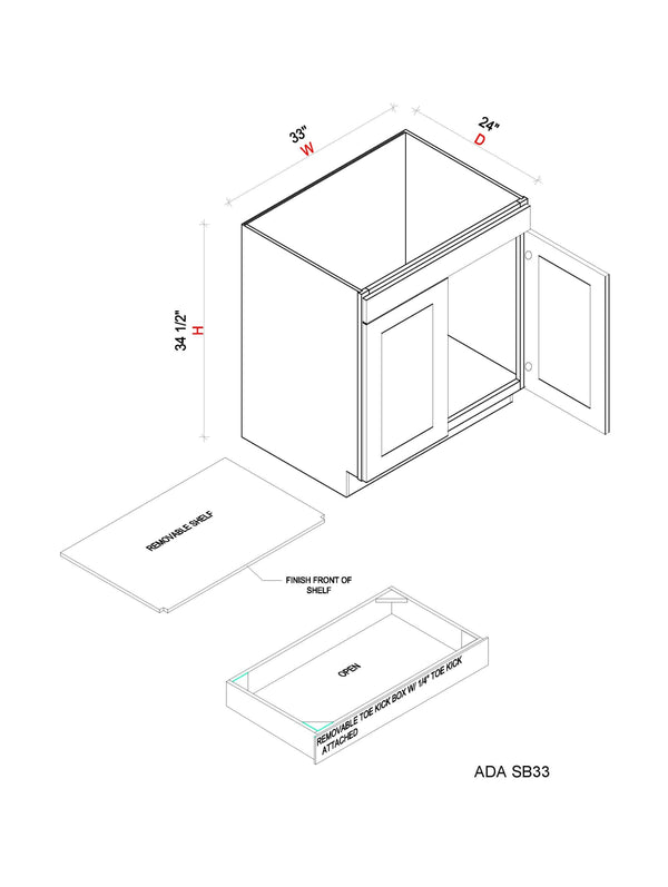 ADA Sink Base - 33"W x 34- 1/2"H x 24"D