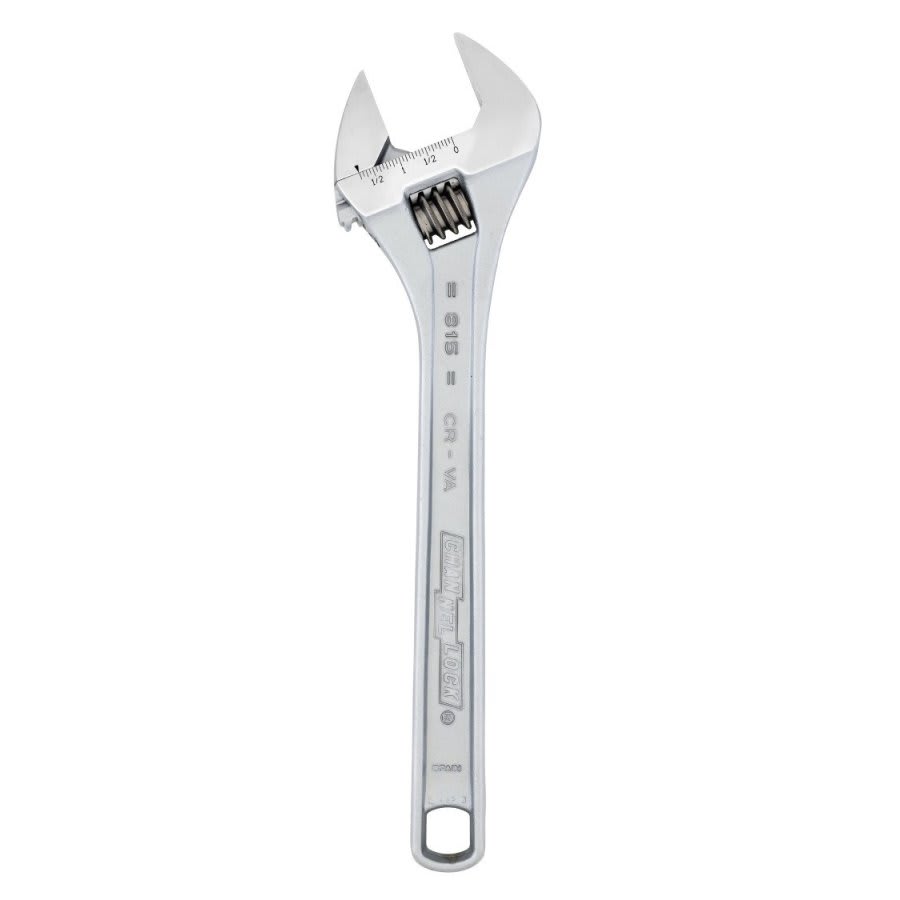 15 in, Adjustable Wrench, 1-1/2 in Wide, Chrome