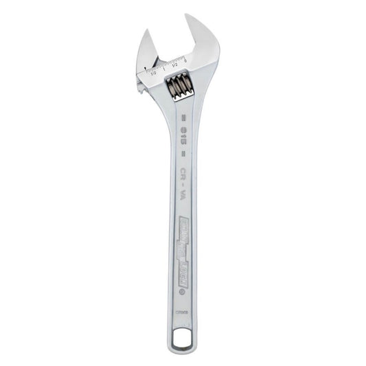 15 in, Adjustable Wrench, 1-1/2 in Wide, Chrome