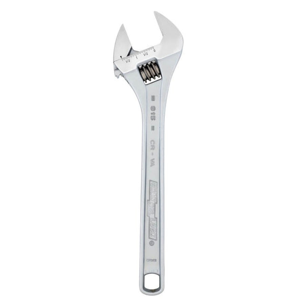15 in, Adjustable Wrench, 1-1/2 in Wide, Chrome