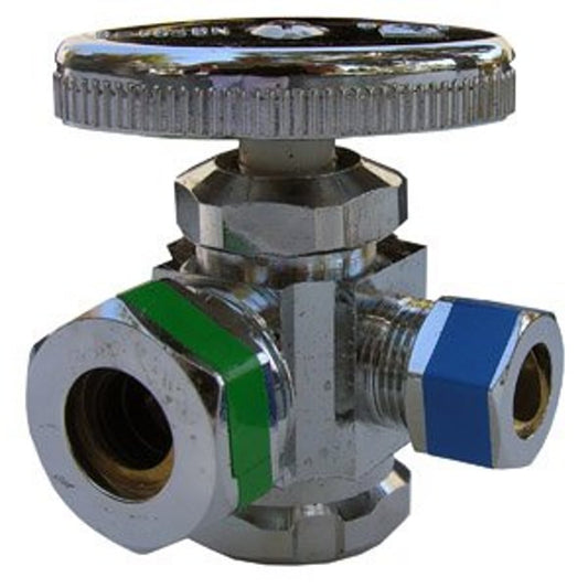 Multi Turn Dual Stop, 1/2 x 1/2 x 3/8 in, FNPT x FNPT x Comp, Chrome