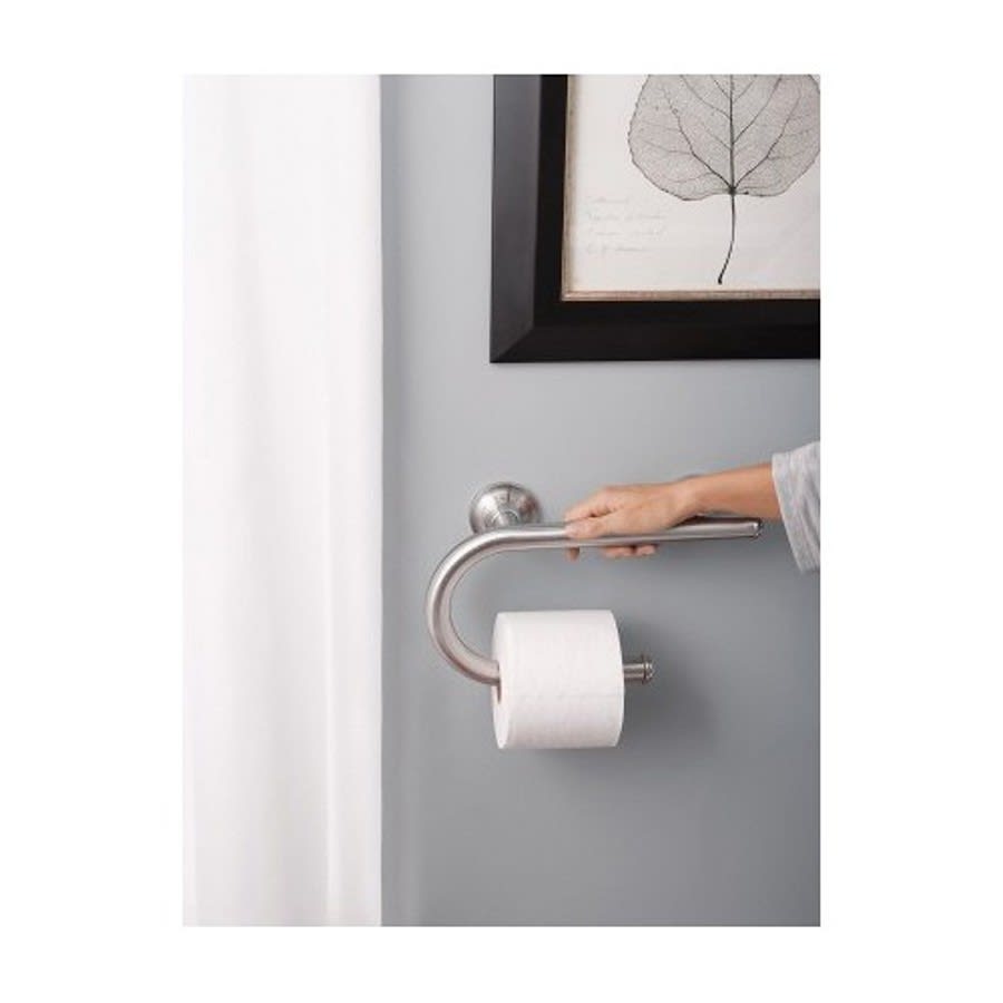 Home Care® Toilet Paper Holder Grab Bar, ADA, 8 in L, Brushed Nickel