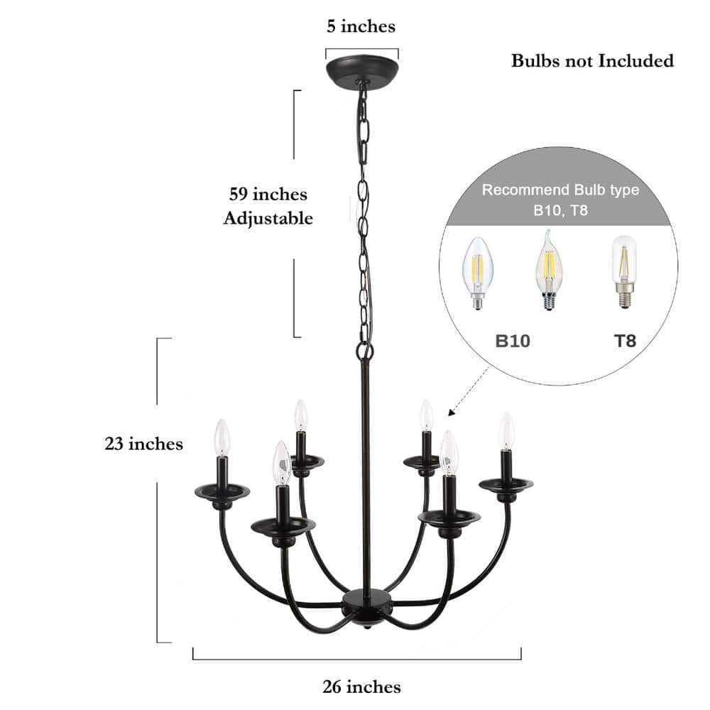 Black Farmhouse Candle Chandelier Light Luraca 6-Light Modern Traditional Chandelier Kitchen Island Pendant Lighting