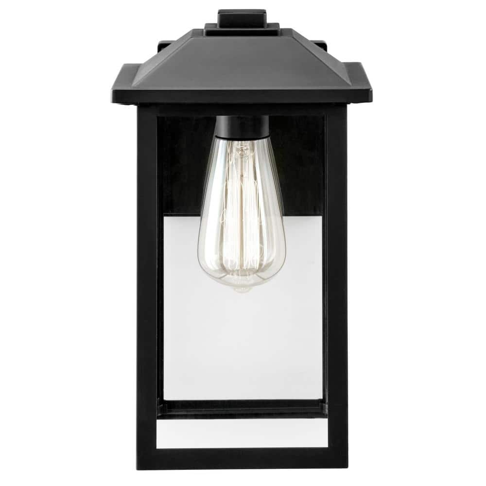 1-Light 12 in. Black Hardwired Transitional Outdoor Wall Light Lantern Sconce with Clear Glass