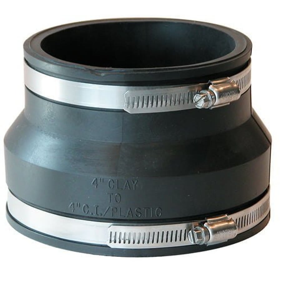 Transition Coupling, 4 in, Clay x Cast Iron/Plastic, Flexible PVC