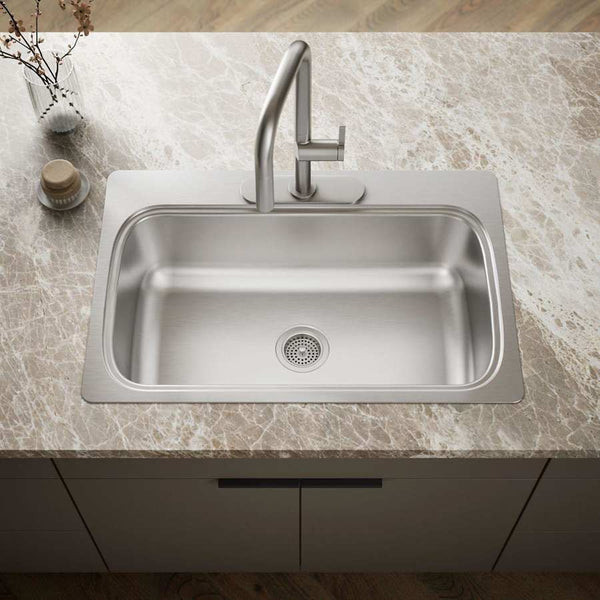 Verse 33" Single Basin Drop In Kitchen Sink With 3 Faucet Holes