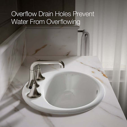Farmington 19-1/4" Oval Cast Iron Drop In Bathroom Sink with Overflow and 3 Faucet Holes at 8" Centers