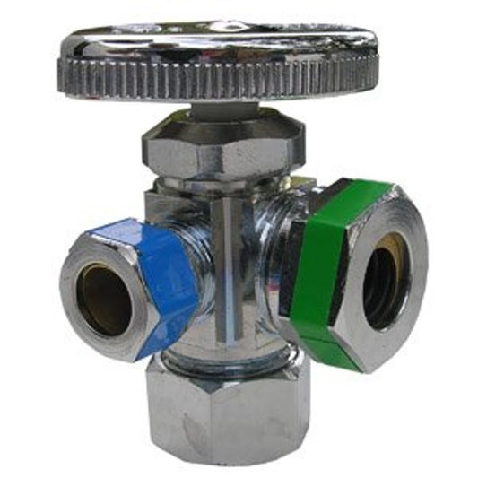 Multi Turn Dual Stop, 5/8 x 1/2 x 3/8 in, Comp x FNPT x Comp, Chrome