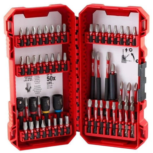 SHOCKWAVE 54-Piece Bit Set, P1, P2,PR1, P3, SQ1, SQ4, SQ3, T15, T20, T25, T27, T30, SL#8, SL#10, 1/8 in, 9/64 in, 5/32 in, 3/16 in, SQ2, 3.5 in, 1-7/8 in, 1/4 in, 5/16, 3/8 in, 1/4 in Point Hex Point, 1/4 in, Alloy Steel