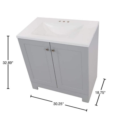 30 in. W x 19 in. D x 33 in. H Single Sink Freestanding Bath Vanity in Pearl Gray with White Cultured Marble Top