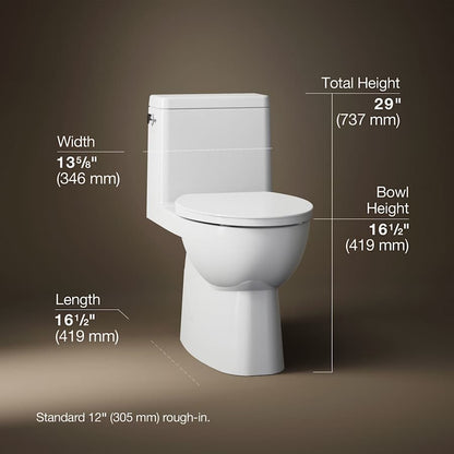 Reach 1.28 GPF One-Piece Compact Elongated Chair Height Toilet with Skirted Trapway and Left Hand Trip Lever - Seat Included