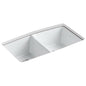 Brookfield™ Double Bowl Kitchen Sink, Under Mount, 33 x 22 in, 9 in Bowl Depth, 5-Hole, Cast Iron, White