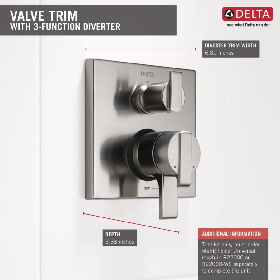 Ara 17 Series Pressure Balanced Valve Trim with Integrated Volume Control and 3 Function Diverter for Two Shower Applications - Less Rough-In