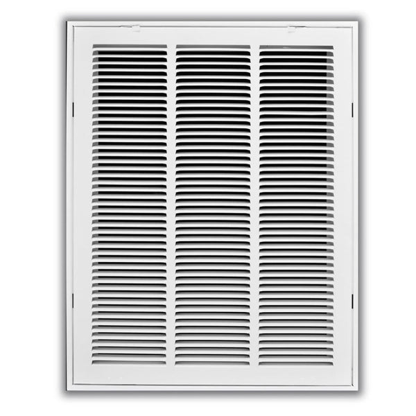 Stamped Fixed Hinge Face Return Filter Grille, 14 x 30 in, 1/2 in Spacing, 1 in Filter, Steel, White