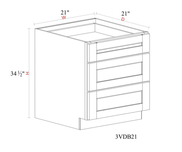 Vanity Drawer Base Cabinet - 21"W x 34- 1/2"H x 21"D- 3DRW