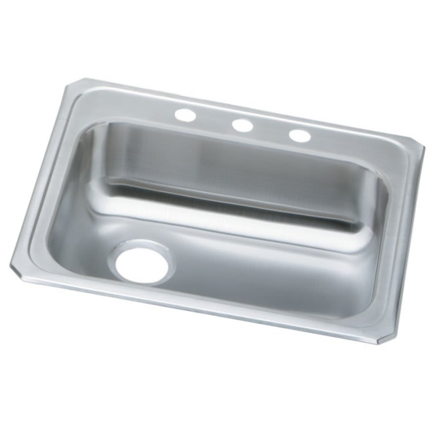 Celebrity Single Bowl Kitchen Sink, Top Mount, ADA, 25 x 21-1/4 in, 5-1/4 in Bowl Depth, 3-Hole, 20 ga Brushed Satin Steel, Stainless