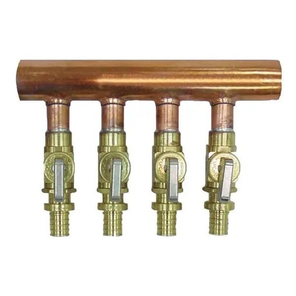 6-Port Manifold, 1 in, Expansion PEX Mains, Brass
