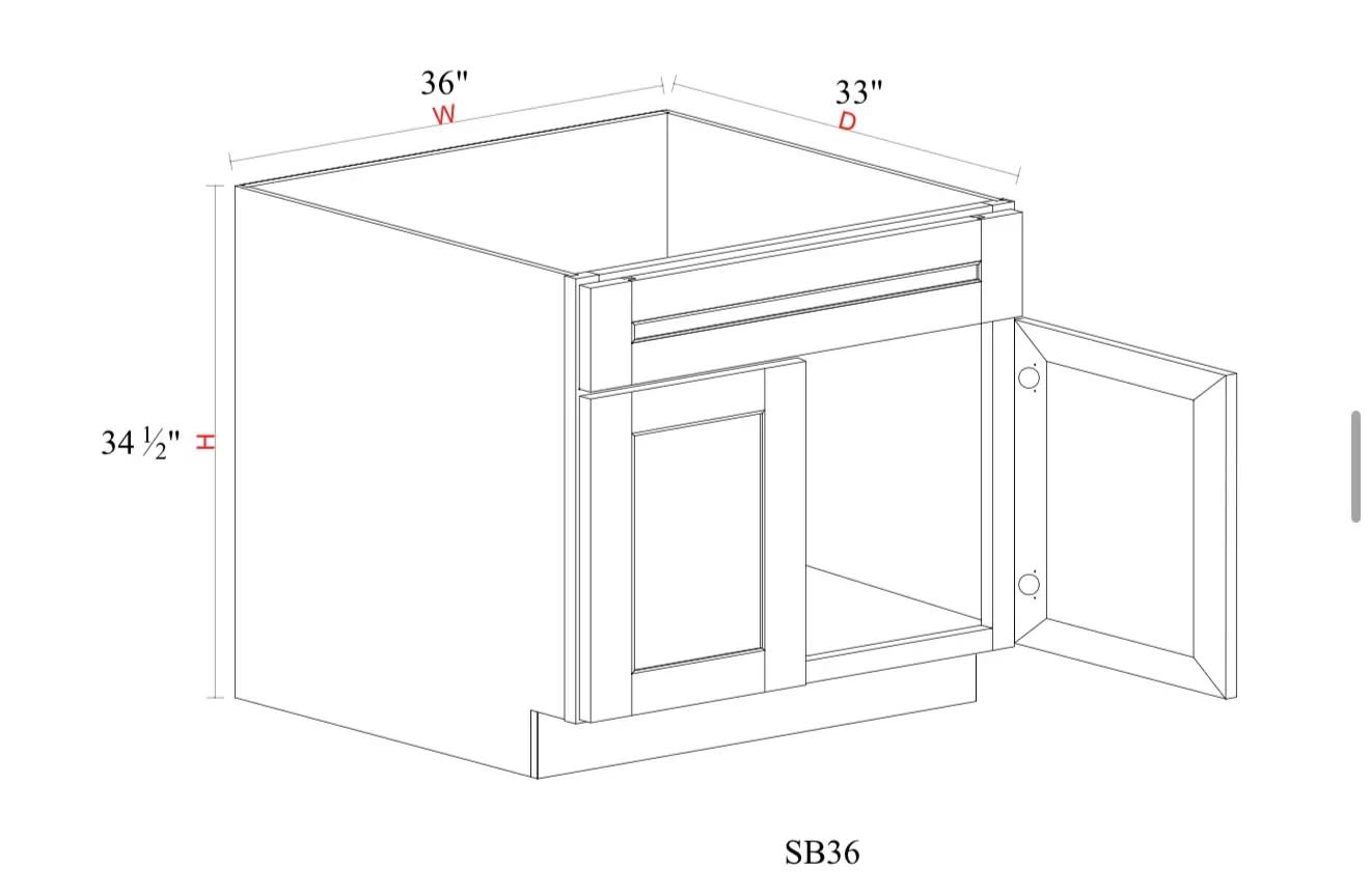 Sink Base - 36"W x 34- 1/2"H x 24"D
