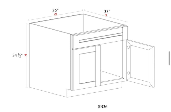 Sink Base - 36"W x 34- 1/2"H x 24"D