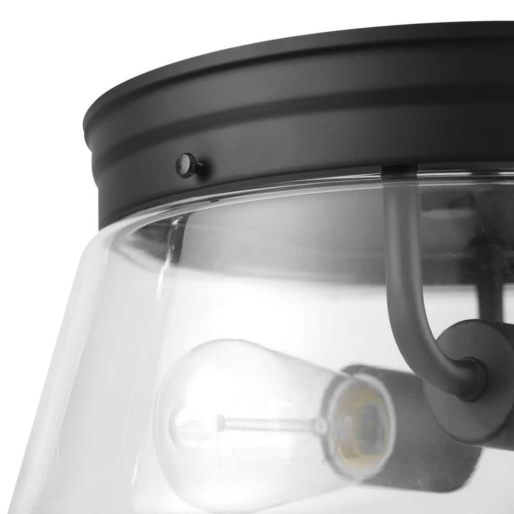 Aleyna 2-Light Matte Black Outdoor/Indoor Flush Mount Light with Clear Glass Shade