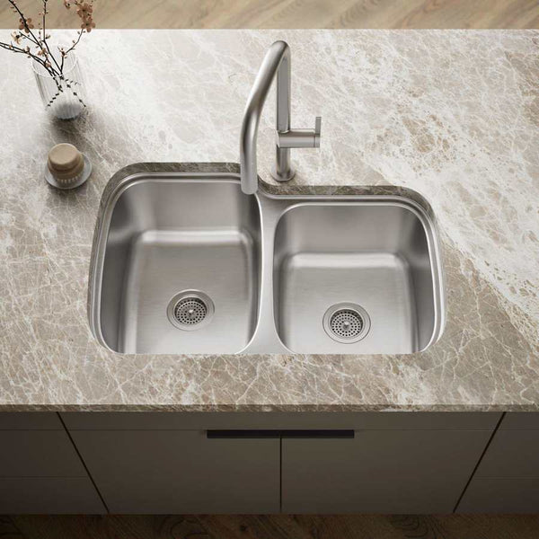 Verse 33" Double Basin Drop-In or Undermount Stainless Steel Kitchen Sink with SilentShield