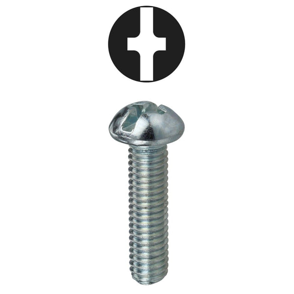 Machine Screw, 1/4-20, 4 in OAL, Steel, Round Head, Zinc Plated, Phillips®/Slotted Drive