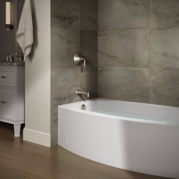 Expanse Bath Tub 60" x 30" - 36" Acrylic Soaking for Three Wall Alcove Installations with Integral Curved Apron and Left Drain